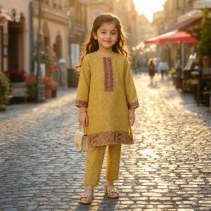 2 Pc Printed Cotton Kurta Pyjama Suits for Stylish Little Girls Up to 12 Years