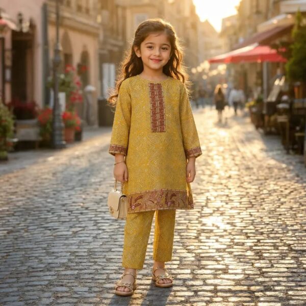 2 Pc Printed Cotton Kurta Pyjama Suits for Stylish Little Girls Up to 12 Years