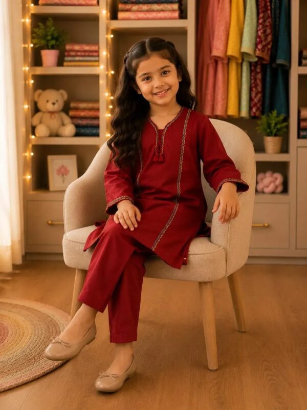 2 Pc Plain Cotton Kurta Pyjama Suits for Stylish Little Girls Up to 12 Years