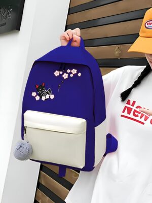 Blue Cat Embroidered Oxford Backpack for Teenage Girls