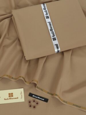 Gents Royal Swiss Wash & Wear Unstitched Suits by Gul Ahmed Color Light Brown