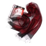 Ladies Double Layer Silk Tassel Scarf Wine Red Gold