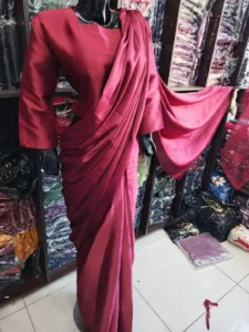 Women's Stitched Shamoz Silk Sari Color Maroon