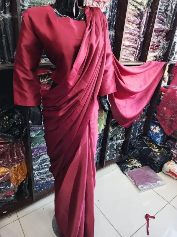 Women's Stitched Shamoz Silk Sari Color Maroon