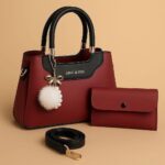 Ladies & Teenagers Leather Shoulder Handbags Set -Color Maroon