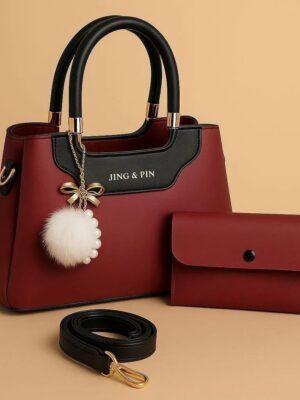 Ladies & Teenagers Leather Shoulder Handbags Set -Color Maroon