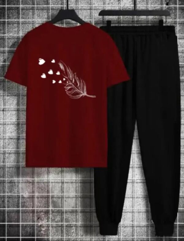 Women's Maroon Black Cotton Printed Leaf Tracksuits
