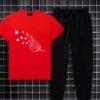Women's Red Black Cotton Printed Leave Tracksuits