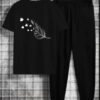 Women's Black Cotton Printed Leave Tracksuits