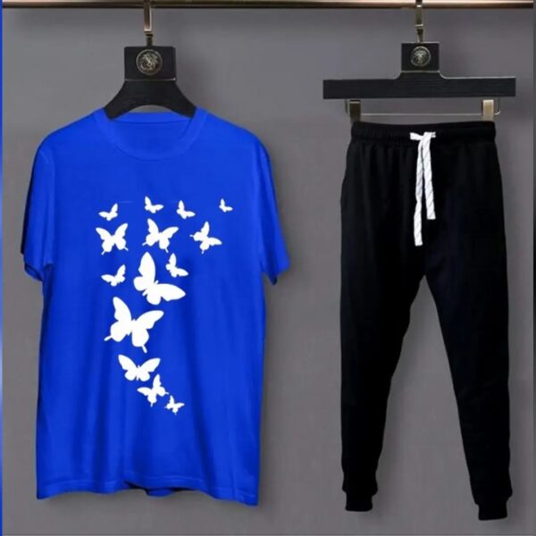 Women's Blue Black Cotton Printed Butterflies Tracksuits
