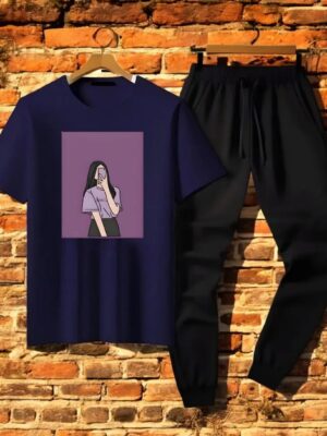 Women's Blue Black Cotton Tracksuits