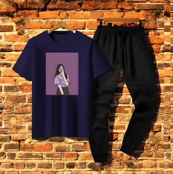 Women's Blue Black Cotton Tracksuits