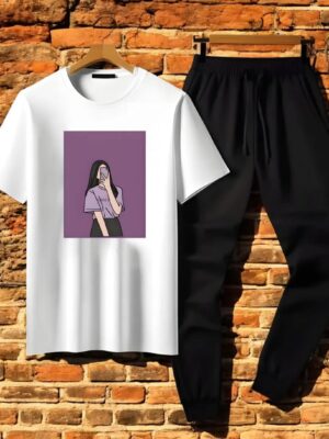 Women's White Black Cotton Tracksuits