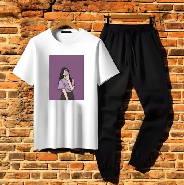 Women's White Black Cotton Tracksuits