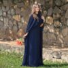 Women's 2Pc Stitched Plain Blue Cap Chiffon Shawl Maxi Suits