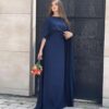 Women's 2Pc Stitched Plain Blue Cap Chiffon Shawl Maxi Suits
