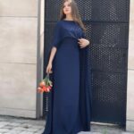 Women's 2Pc Stitched Plain Blue Cap Chiffon Shawl Maxi Suits