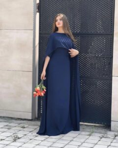 Women's 2Pc Stitched Plain Blue Cap Chiffon Shawl Maxi Suits
