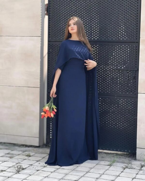 Women's 2Pc Stitched Plain Blue Cap Chiffon Shawl Maxi Suits
