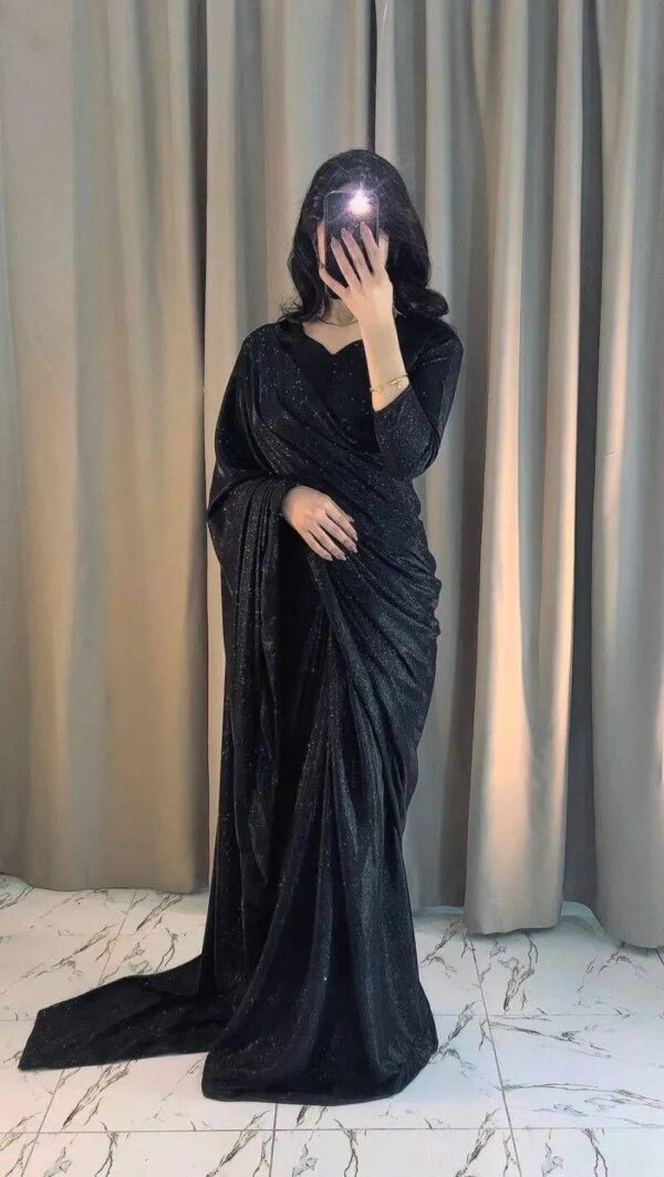 Women's Stitched Moonlight Black Glitter Long Sleeves Sari