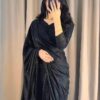 Women's Stitched Moonlight Black Glitter Long Sleeves Sari