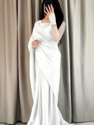 Women's 3Pc Stitched Plain Chiffon Sari   
