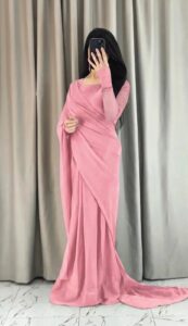 Women's 2Pc Stitched Plain Chiffon Sari