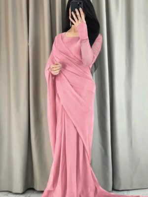 Women's 2Pc Stitched Plain Chiffon Sari