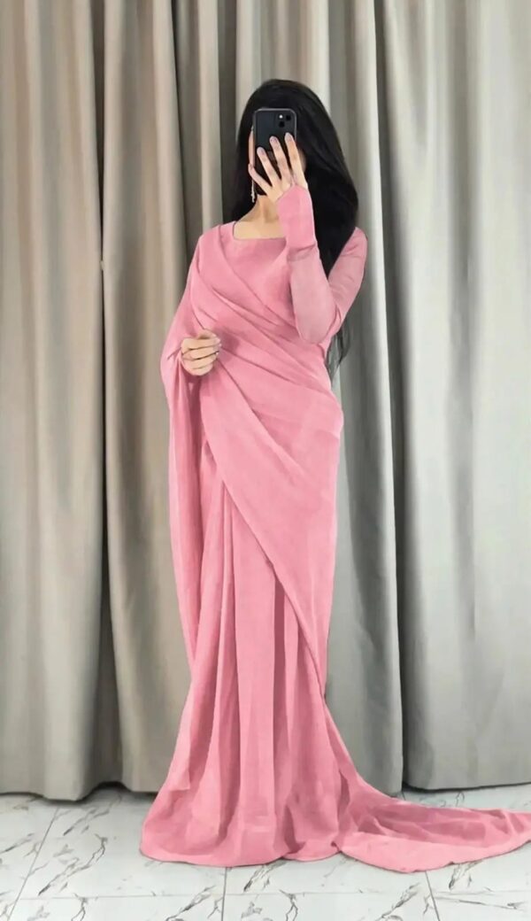 Women's 2Pc Stitched Plain Chiffon Sari