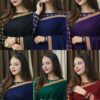 Women's 2Pc Stitched Shamoz Embroidery Silk Sari -6 Colors