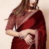 Women's 2Pc Stitched Shamoz Embroidery Silk Sari -6 Colors
