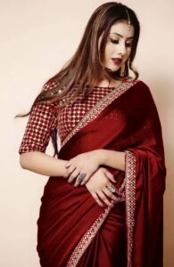 Women's 2Pc Stitched Shamoz Embroidery Silk Sari -6 Colors