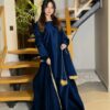Women's Stitched Silk Long Flare Shararah Suits -Color Blue