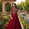 Women's Stitched Chiffon Maroon Sequins Embroidery Maxi Suits