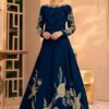 Women's Stitched Silk Embroidered Maxi Suits -Color Blue