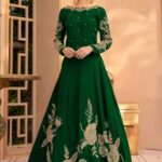 Women's Stitched Silk Embroidered Maxi Suits -Color Green