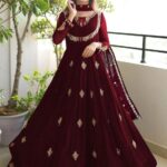 Women's Stitched Chiffon Embroidery Golden Work Maxi Suits
