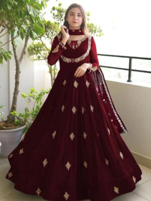 Women's Stitched Chiffon Embroidery Golden Work Maxi Suits