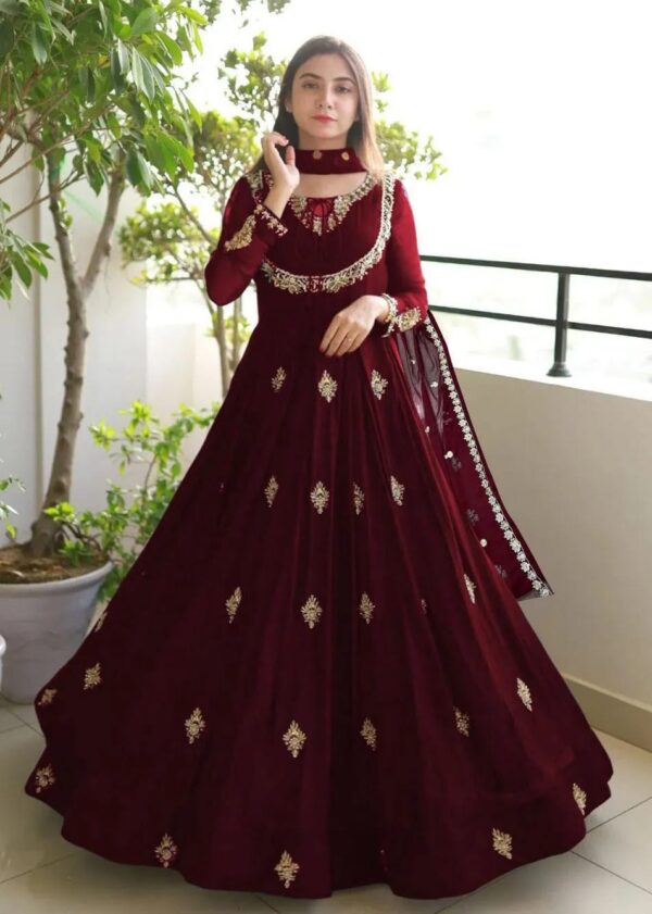 Women's Stitched Chiffon Embroidery Golden Work Maxi Suits