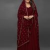 Women's Stitched Crinkle Chicken Embroidery Maxi Suits with Dupatta -Color Maroon