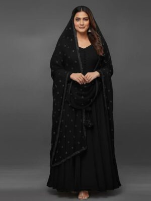 Women's Stitched Crinkle Chiffon Embroidery Maxi Suits with Dupatta