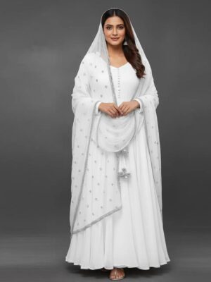 Women's Stitched Crinkle Chiffon Embroidery Maxi Suits