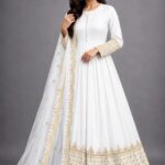 Women's Stitched Chiffon Embroidery Maxi Suits Color White