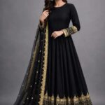 Women's Stitched Chiffon Embroidery Maxi Suits Color Black