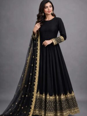 Women's Stitched Chiffon Embroidery Maxi Suits Color Black