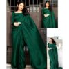 Women's Stitched Shamoz Silk Plain Sari -Color Green