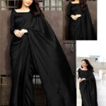 Women's Stitched Shamoz Silk Sari Color Black