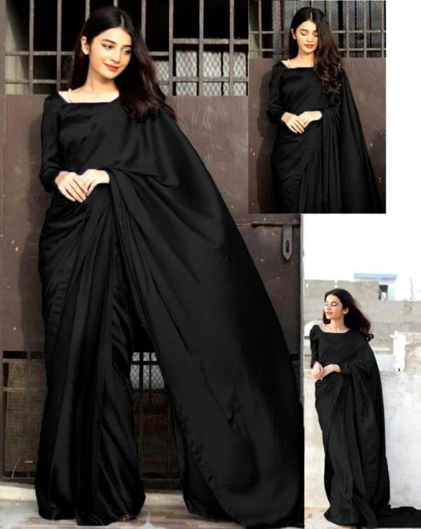 Women's Stitched Shamoz Silk Sari Color Black