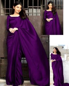 Women's Stitched Shamoz Silk Sari Color Purple