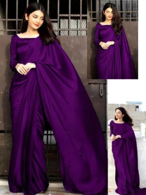 Women's Stitched Shamoz Silk Sari Color Purple